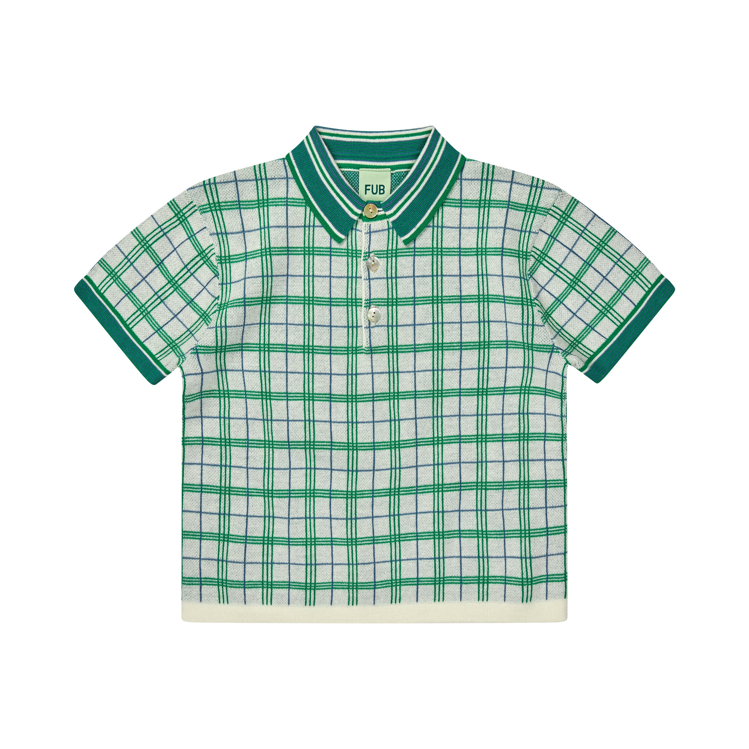 Fub-Green Knitted Plaid Cotton T-Shirt