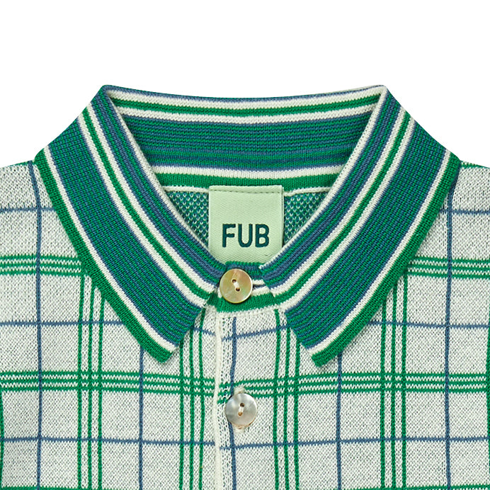 Fub-Green Knitted Plaid Cotton T-Shirt