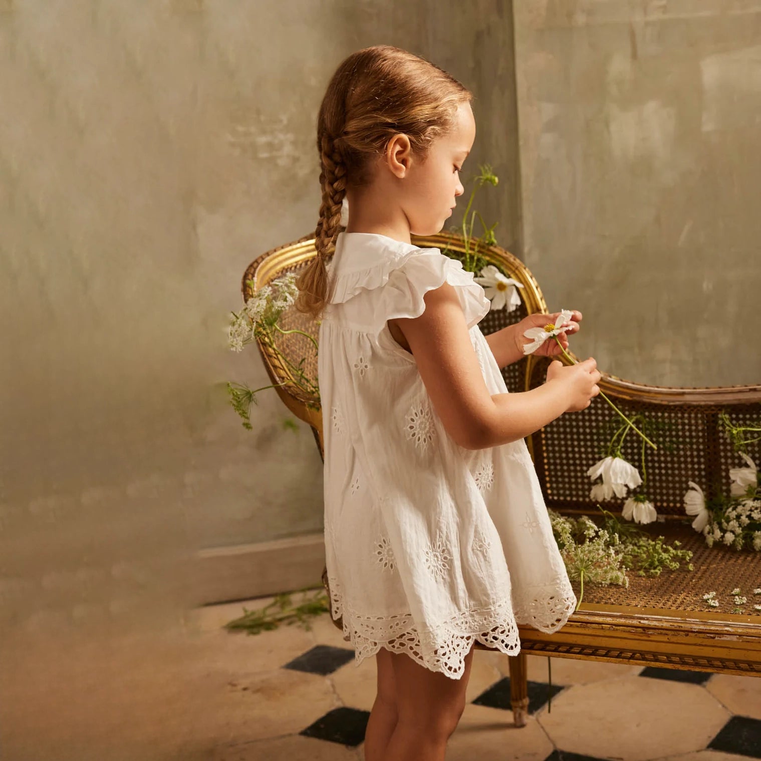 Louise Misha-Girls Dress Mia Off White Schiffli