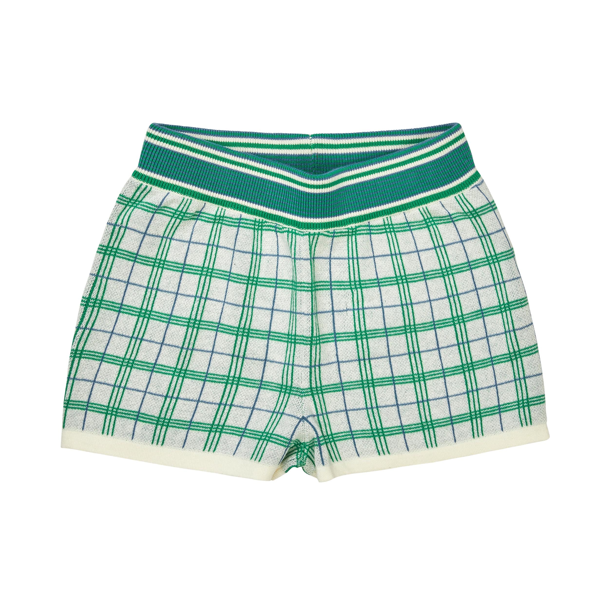 Fub-Green Knitted Plaid Cotton Shorts