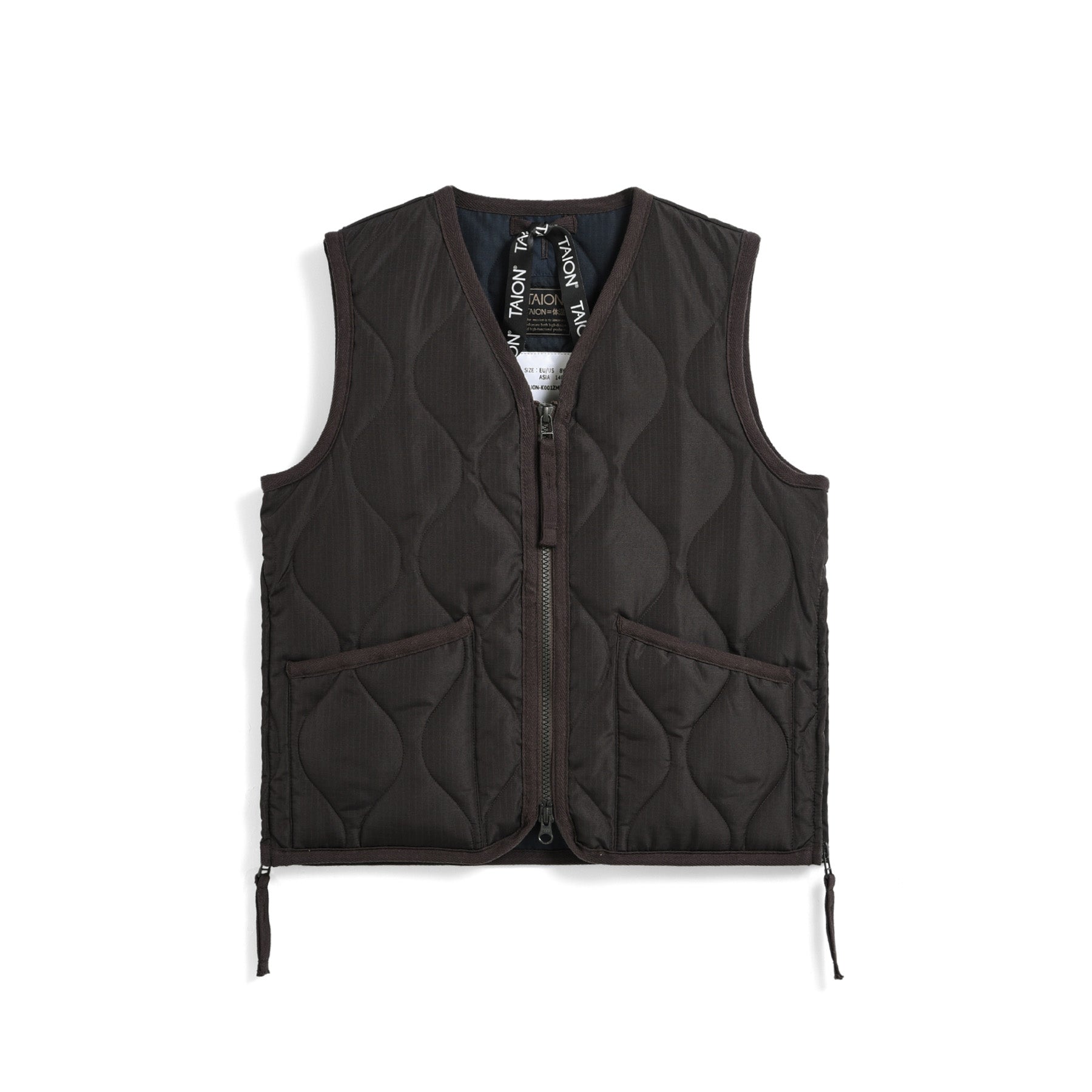 Taion-Kids Military Zip V Neck Down Vest Dark Chocolate