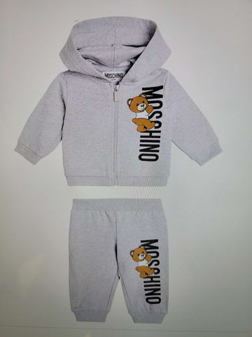 ZIP UP HOODED TRACKSUIT WITH CLIMBING BEAR UP LOGO-GREY MELA