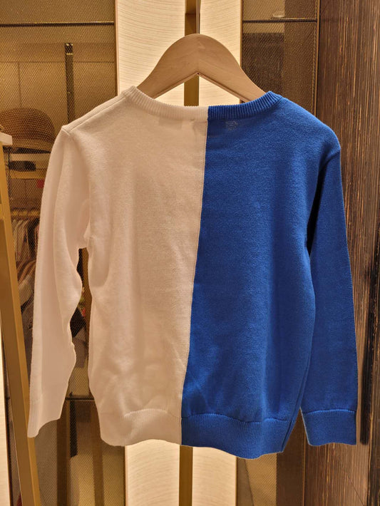 LS HALF DUO COLOR SWEATER WITH TXT LOGO BEAR GR-VIC BLUE