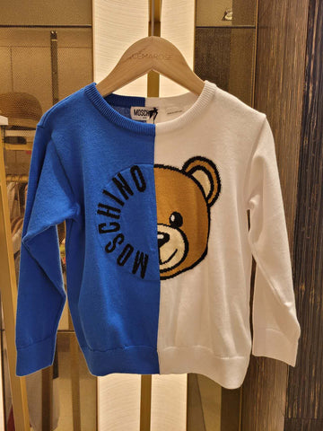 LS HALF DUO COLOR SWEATER WITH TXT LOGO BEAR GR-VIC BLUE