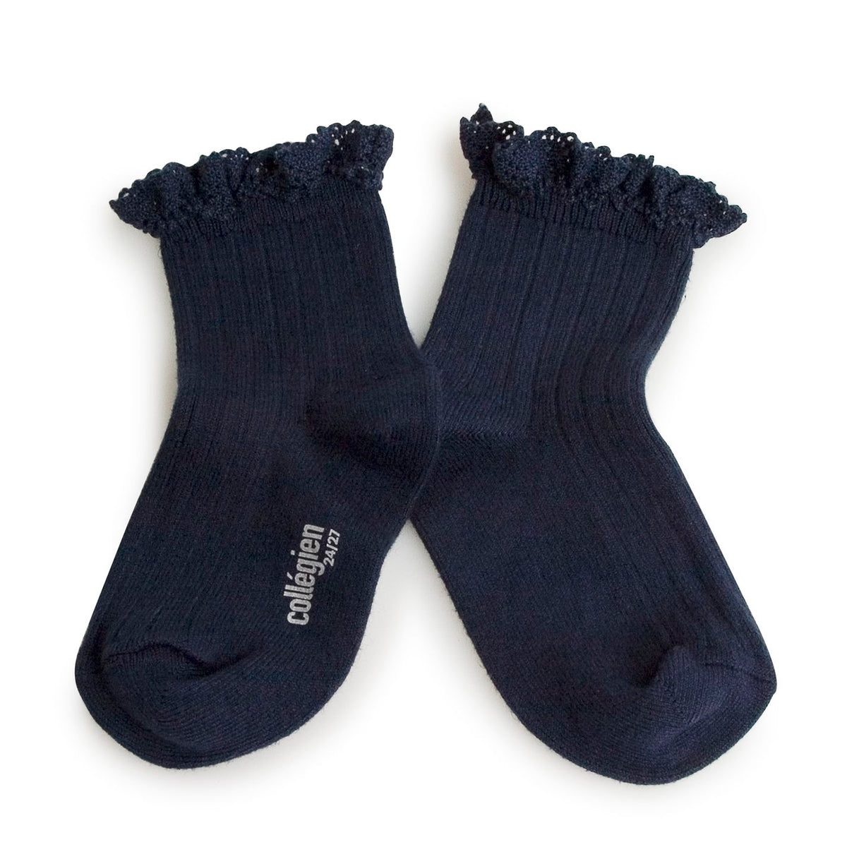 Collégien-Lili  Lace Trim Ribbed Ankle Socks Nuit Etoilée
