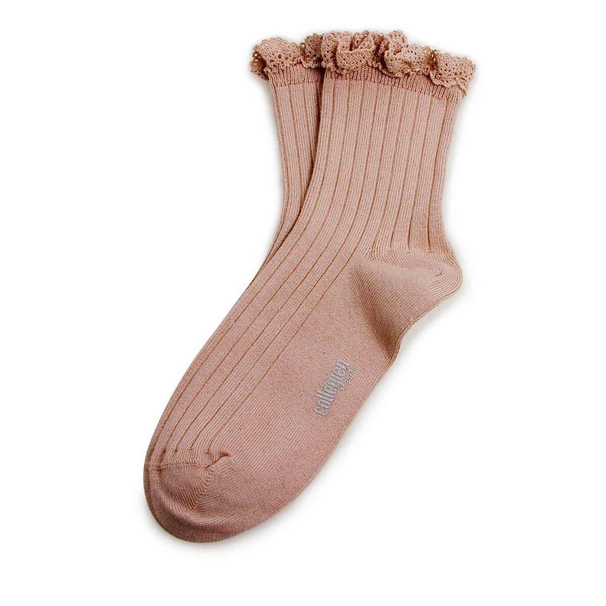 Collégien-Lili  Lace Trim Ribbed Ankle Socks Vieux Rose