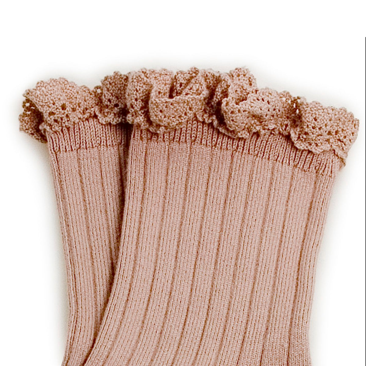 Collégien-Lili  Lace Trim Ribbed Ankle Socks Vieux Rose