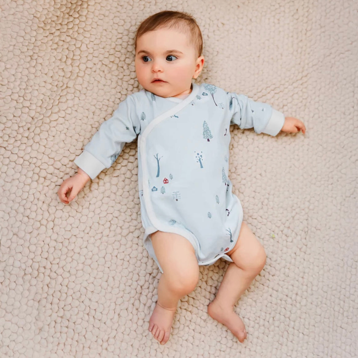 Nest Designs-Long Sleeve Kimono Onesie Snowy Snuggles