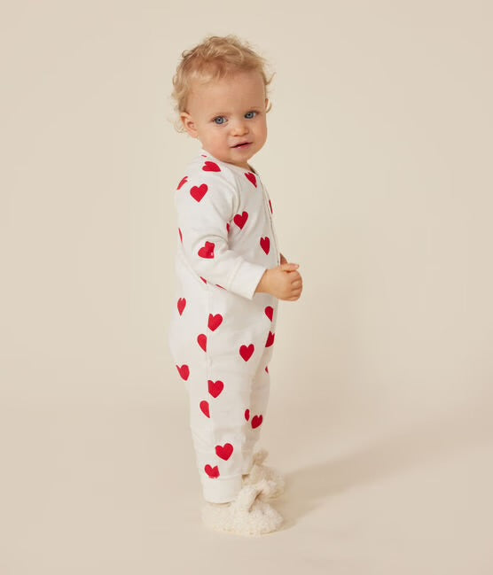 BABIES' HEART PATTERNED FOOTLESS COTTON SLEEPSUIT