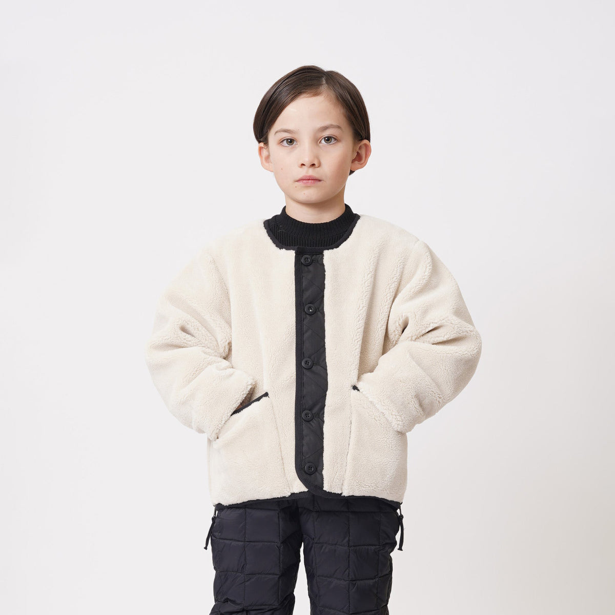 Taion-Kids Military Riversible Crew Neck Down Jkt Black x Cream