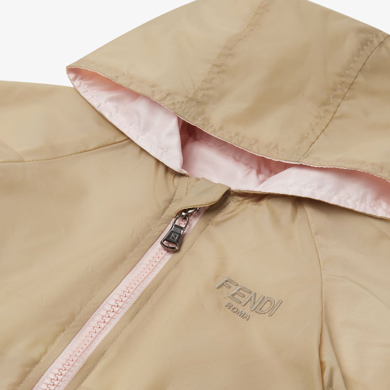 Fendi-Baby Pink Reversible Hooded Zip Up Jacket With FF Allover