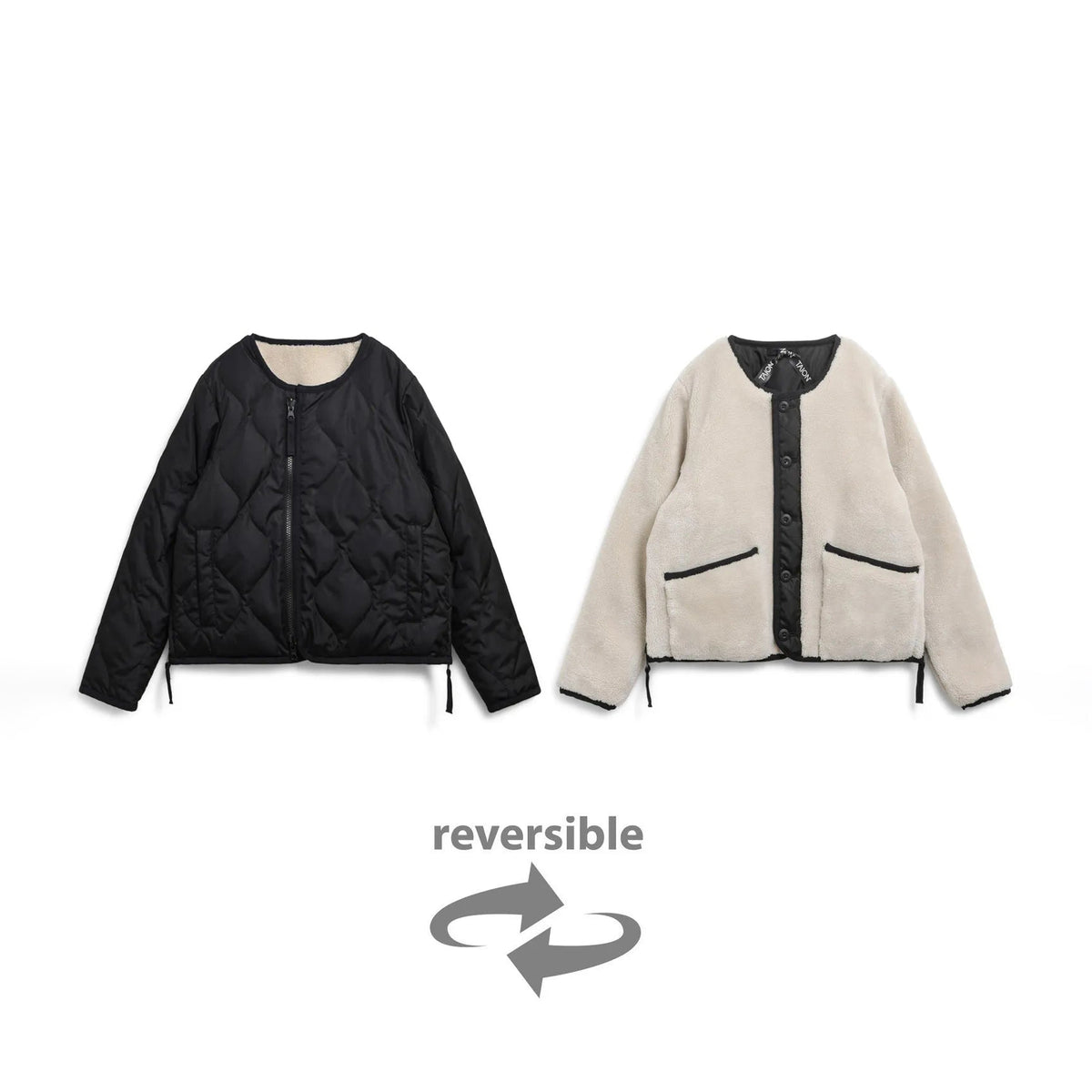Taion-Kids Military Riversible Crew Neck Down Jkt Black x Cream