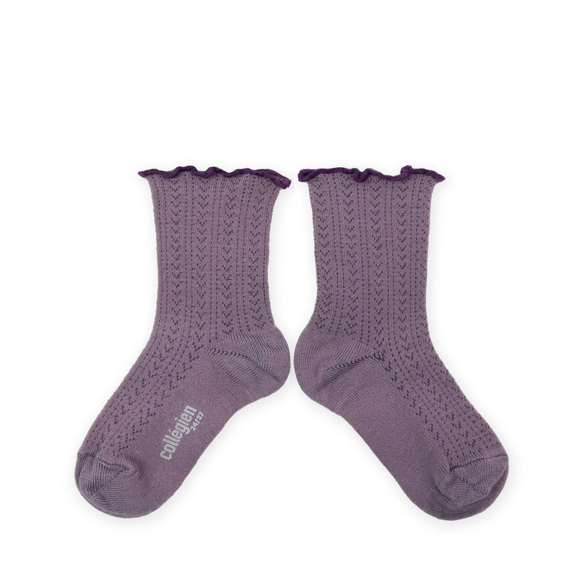 Collégien-Ambre  Lettuce Trim Pointelle Merino Wool Socks Glycine du Japon