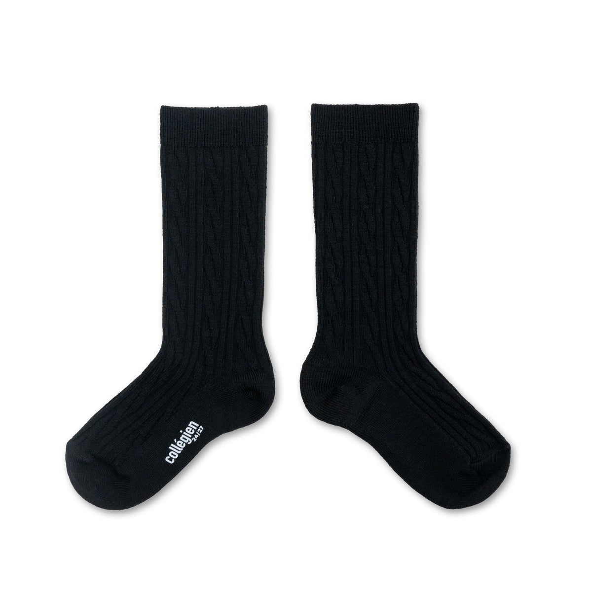 Collégien-Alix  Cableknit Merino Wool Kneehigh Socks Noir de Charbon