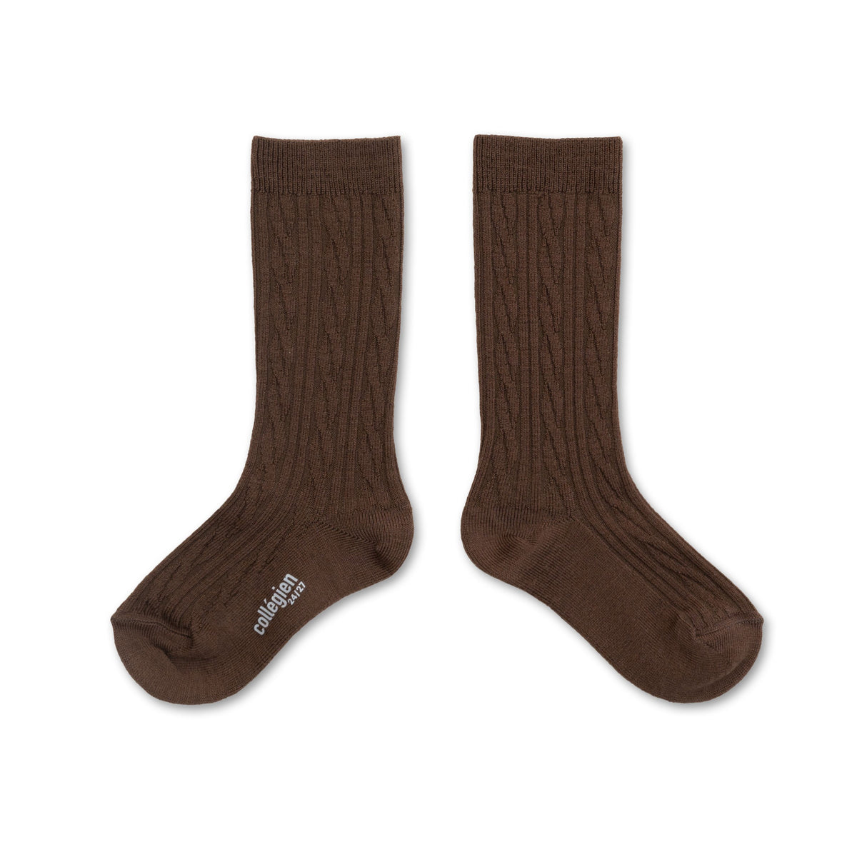 Collégien-Alix  Cableknit Merino Wool Kneehigh Socks Chocolat au lait