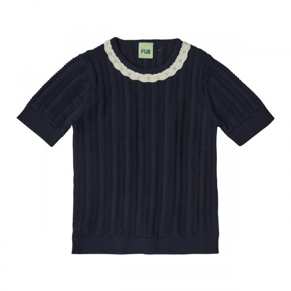 Pointelle T-Shirt-dark navy