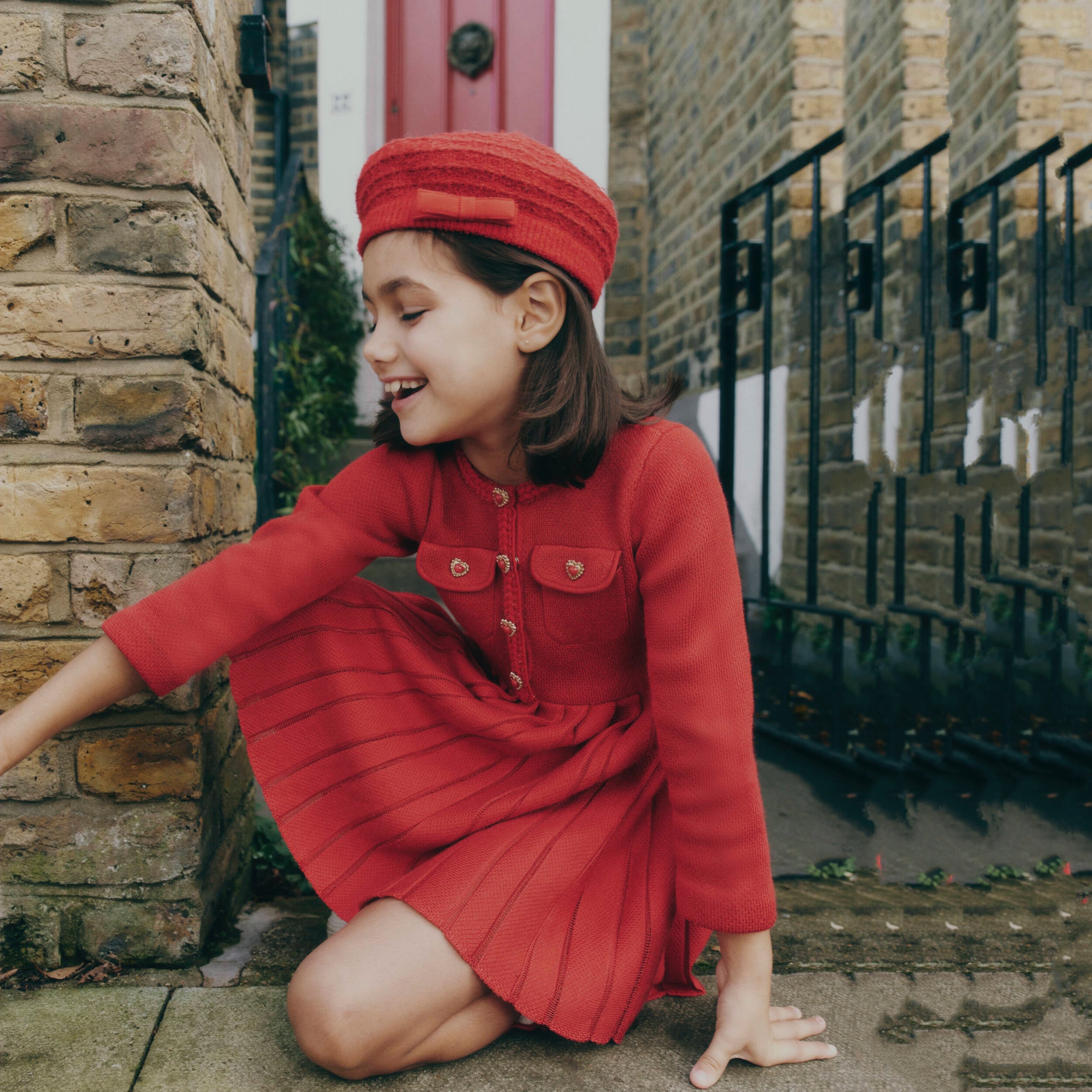 RED KNIT PLEATED DRESS