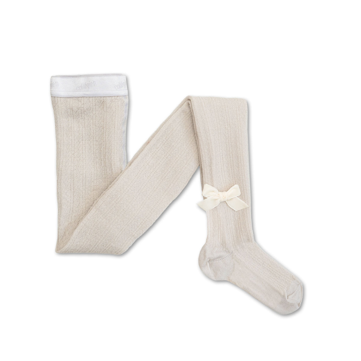 Collégien-Quitterie  Pointelle Merino Wool Tights with Velvet Bow Doux Agneaux