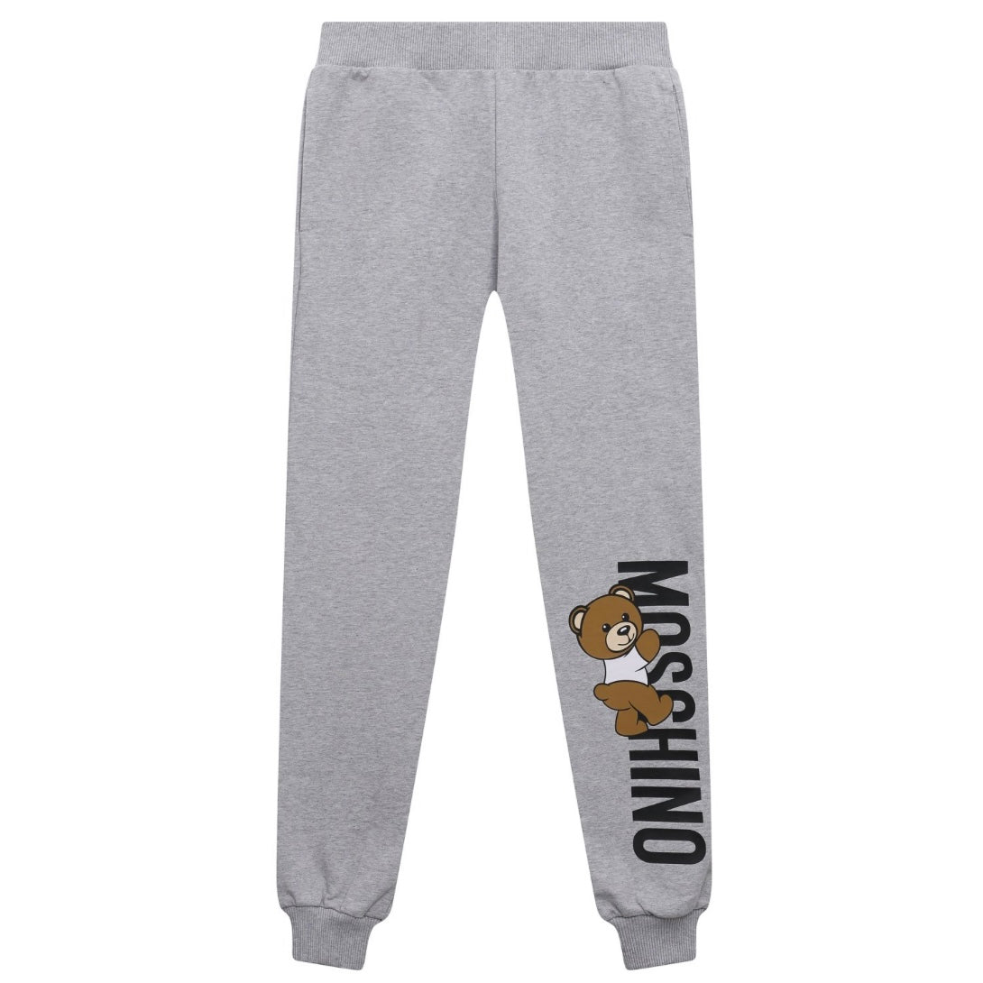 SWEATPSNTS WITH BEAR CLIMBING UP LOGO PRINT-GREY MELA