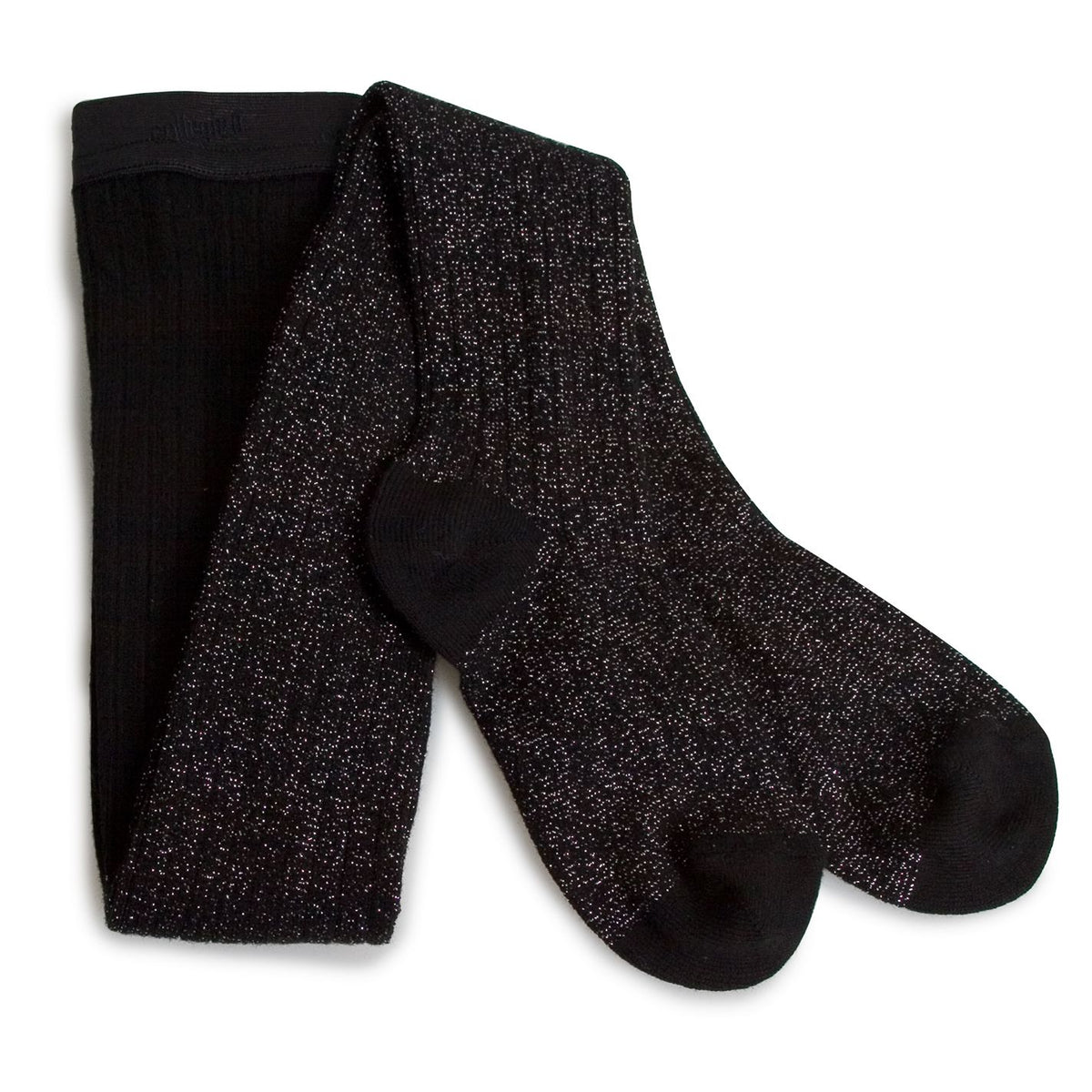 Collégien-Amélie  Glitter Ribbed Tights Noir de Charbon