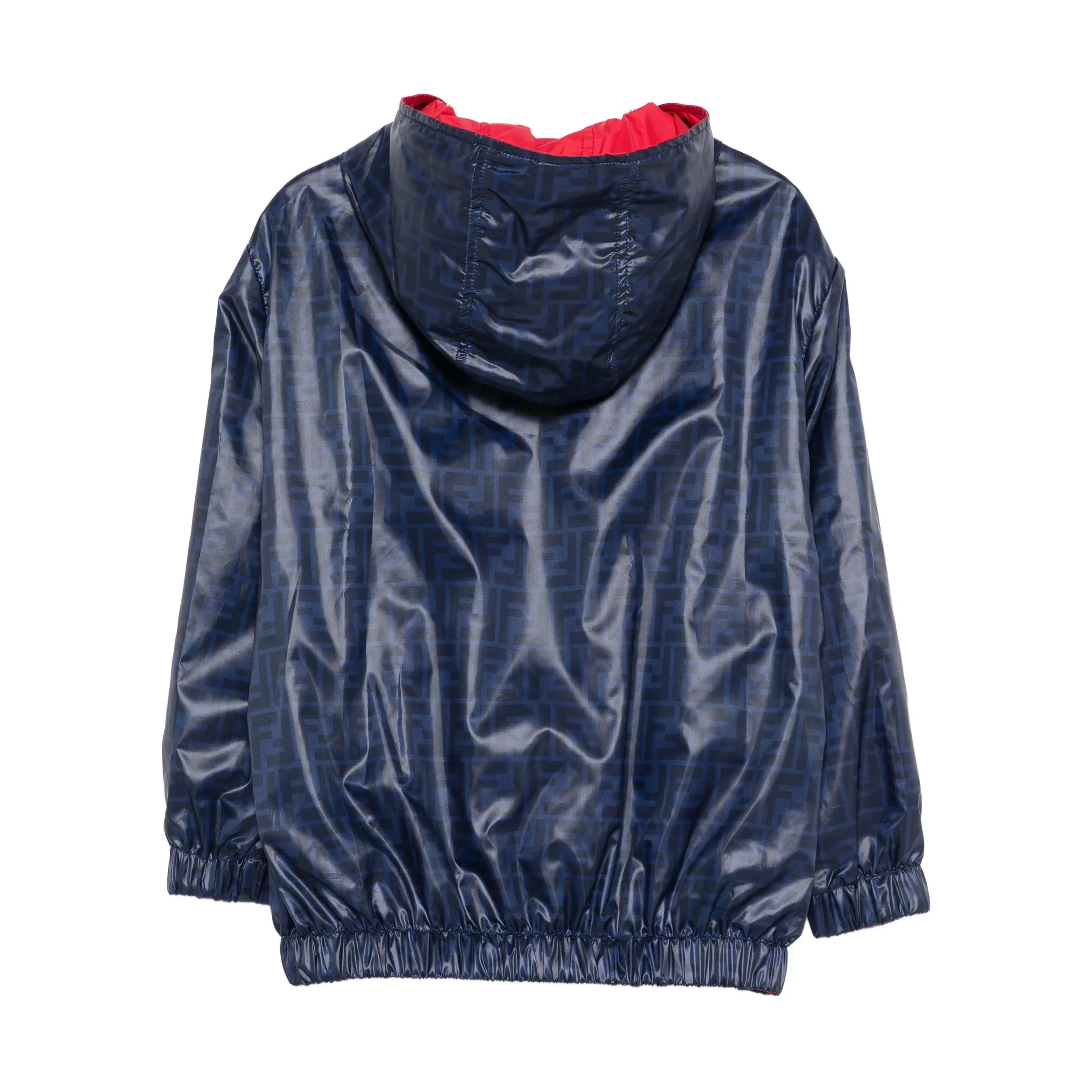 Fendi-Navy Reversible Hooded Zip Up Jacket With FF Allover