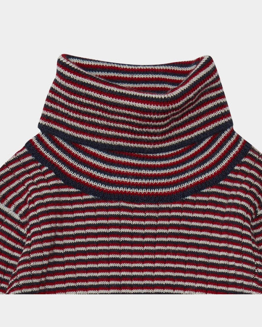 Rollneck Blouse multi stripe ecru/dark navy/bright red