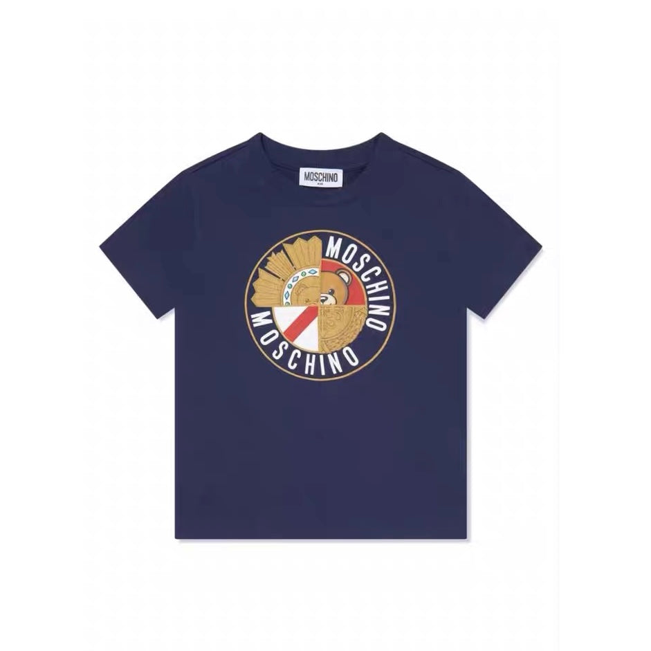 BOY SS TEE WITH CIRCLE TXT LOGO BEAR GRAPHIC-BLUE NAVY