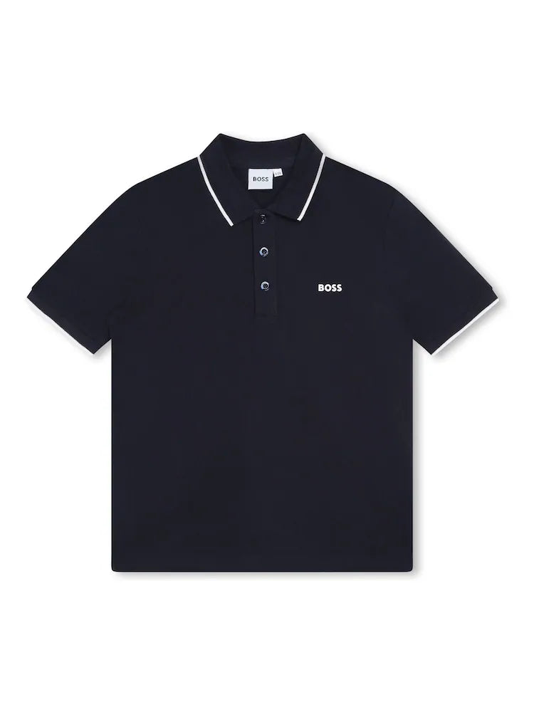 Boss-Cotton Pique Short Sleeves Polo Navy