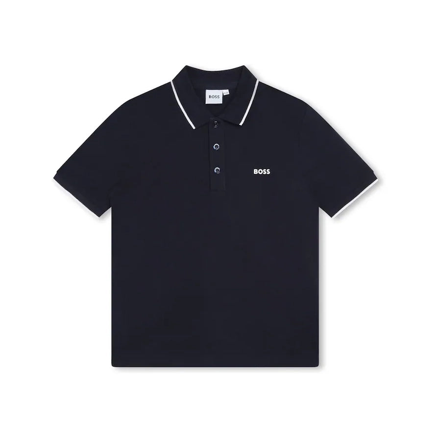 Boss-Cotton Pique Short Sleeves Polo Navy