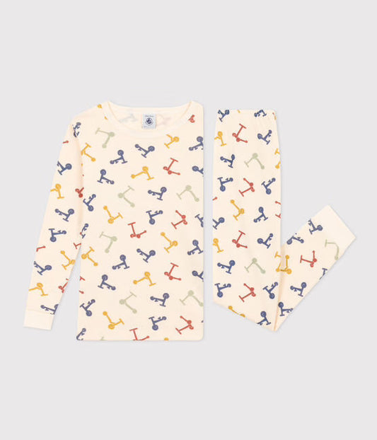CHILDREN'S SCOOTER PRINT FITTED COTTON PYJAMAS-AVALANCHE white/MULTICO