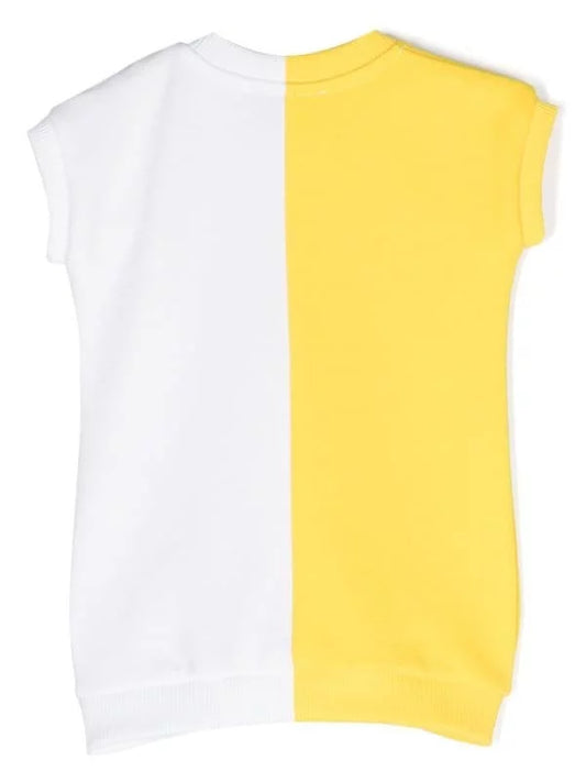 SS DRESS COLOR BLOCK AND BEAR DETAIL-YELLOW