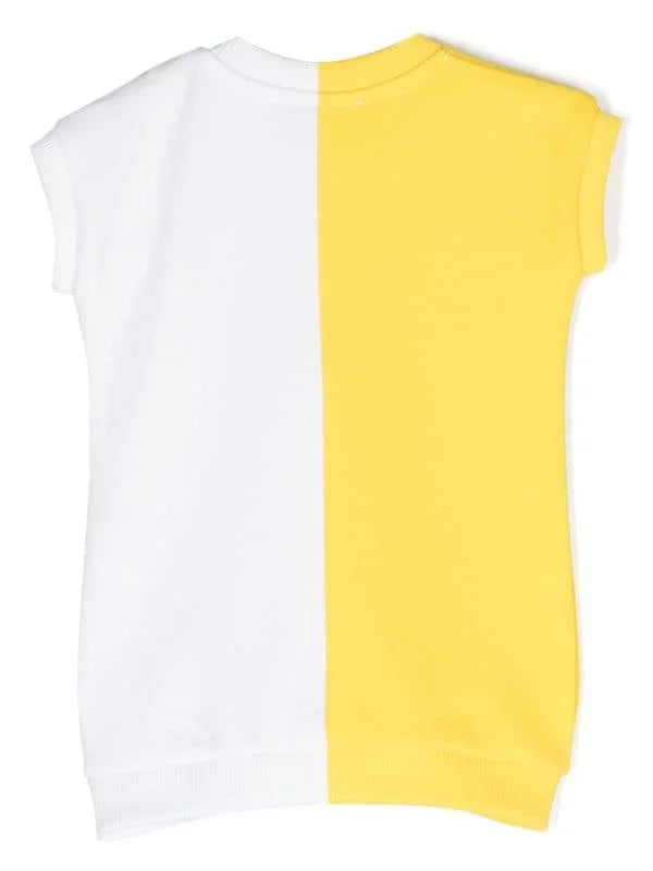 SS DRESS COLOR BLOCK AND BEAR DETAIL-YELLOW