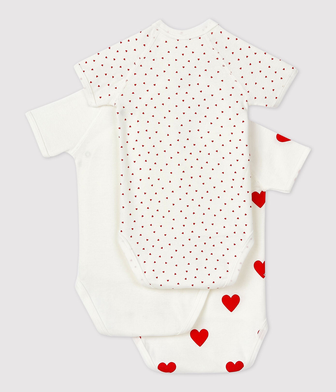 BABIES' HEART PATTERNED WRAPOVER SHORT-SLEEVED COTTON BODYSUITS - PACK OF 3