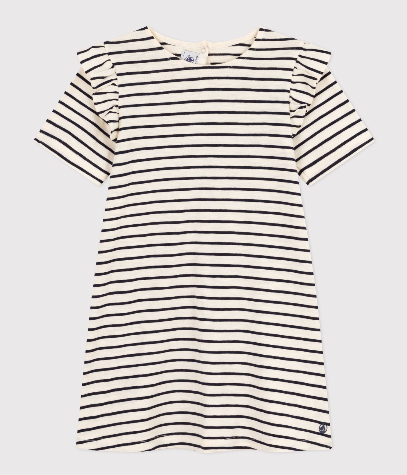 GIRLS' STRIPY SHORT-SLEEVED COTTON DRESS