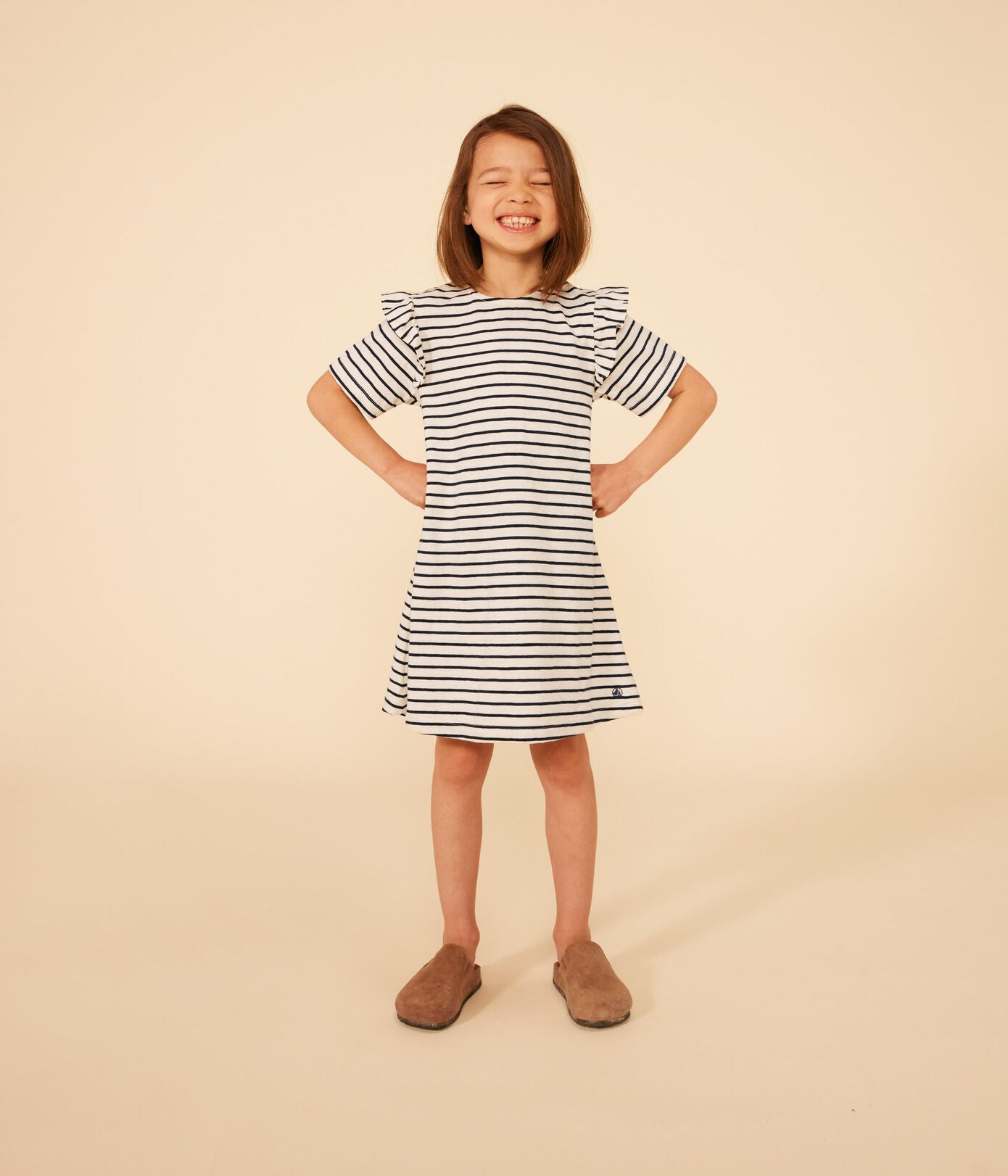 GIRLS' STRIPY SHORT-SLEEVED COTTON DRESS