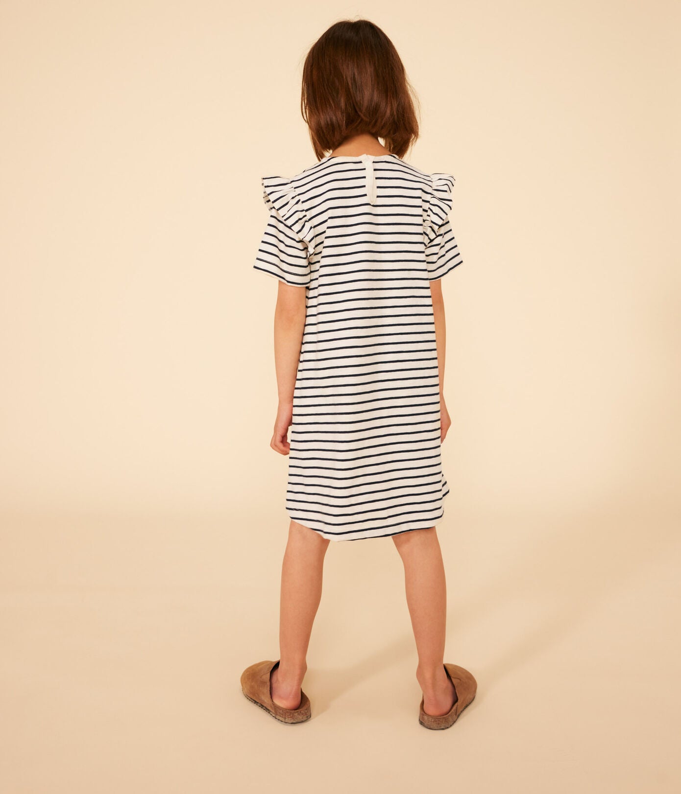 GIRLS' STRIPY SHORT-SLEEVED COTTON DRESS