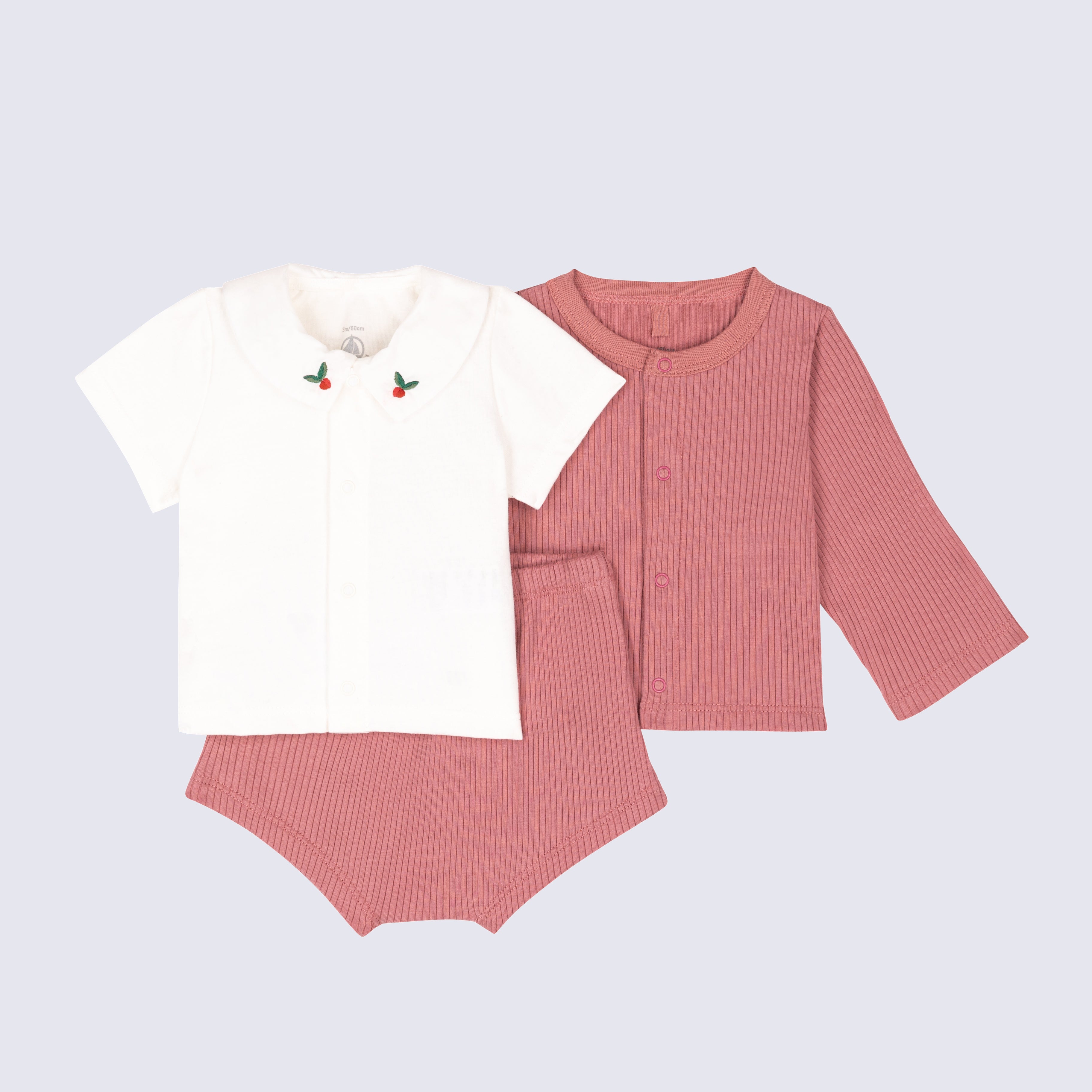 PETIT BATEAU-Baby Girls Pink Pajamas Cotton Set（3 Pack）