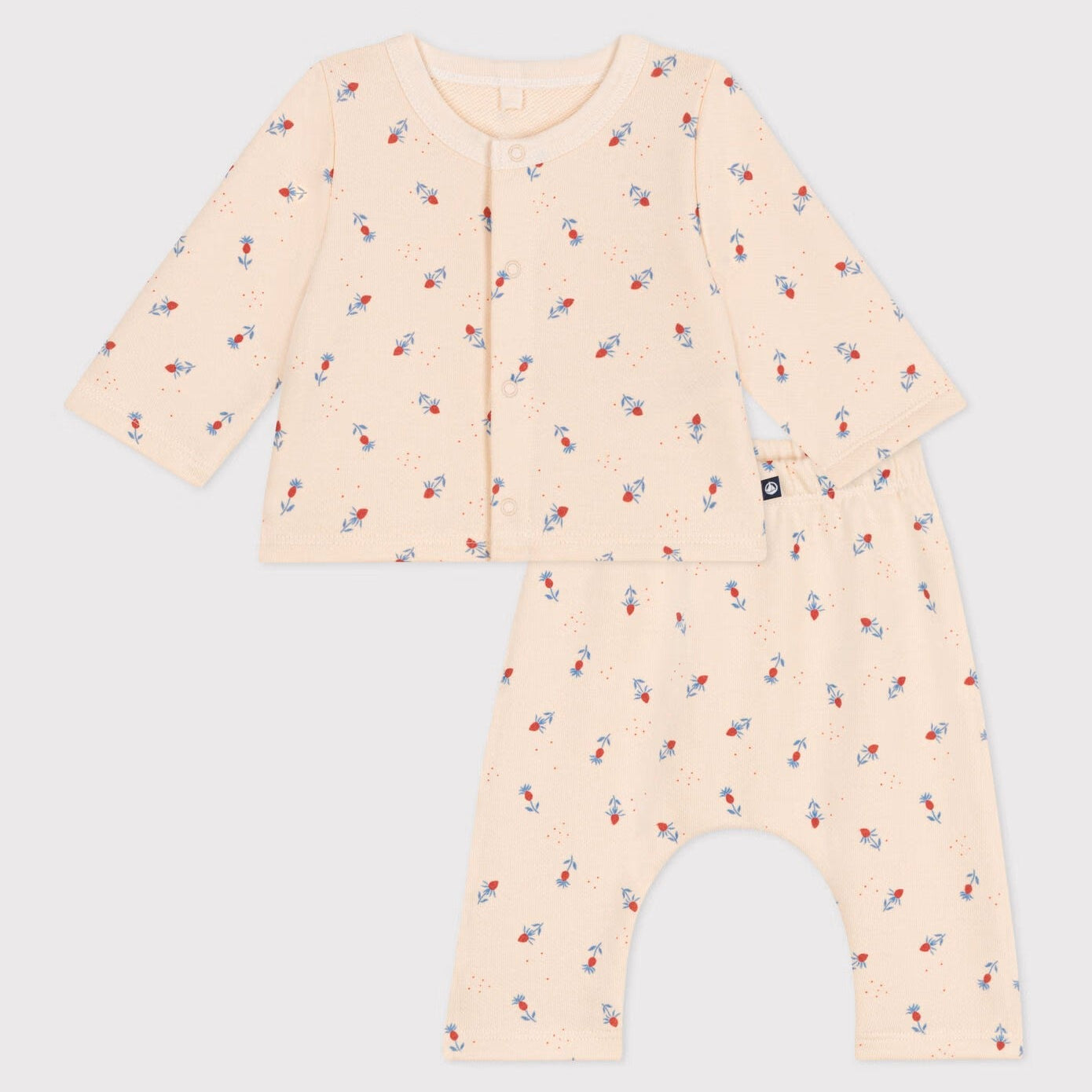 PETIT BATEAU-Baby Girls Pink Printed Logo Cotton Pajamas Set(2 Pack)