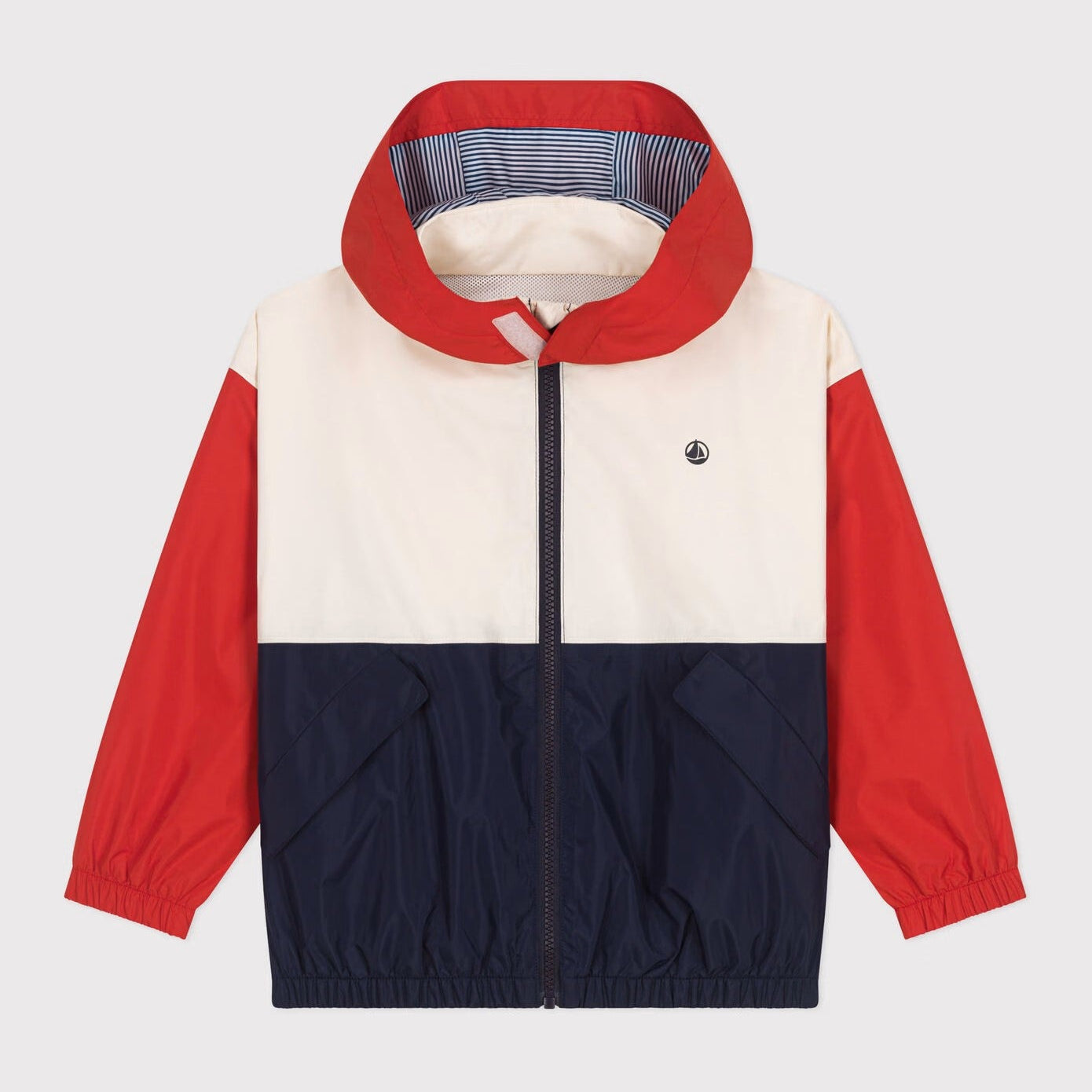 PETIT BATEAU-Boys Red And White Printed Logo Jacket