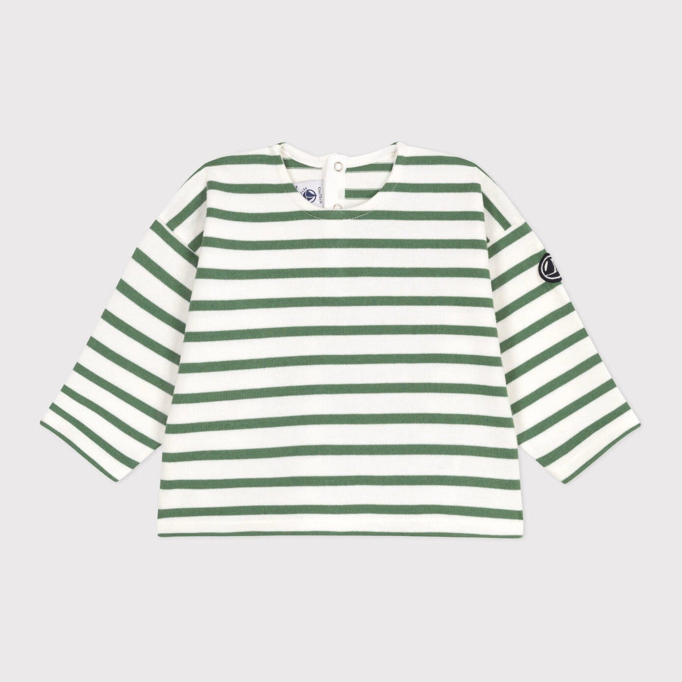 PETIT BATEAU-Baby Boys Green Stripe Embroidered Logo T-Shirt