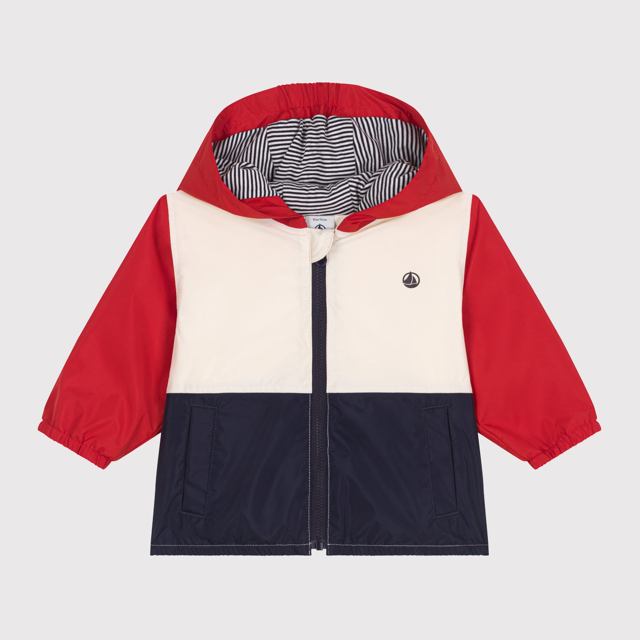 PETIT BATEAU-Baby Boys Red And White Embroidered Logo Jacket