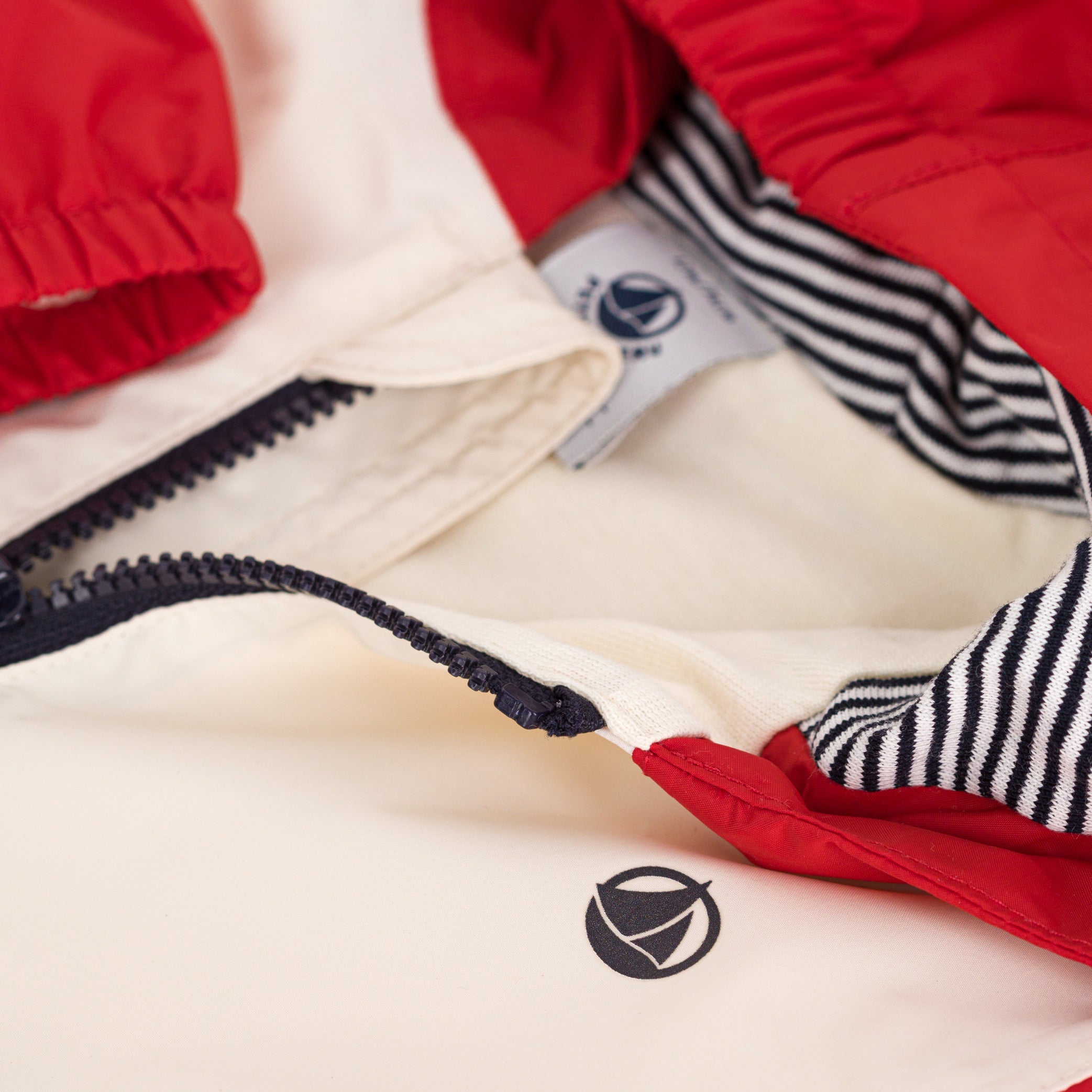 PETIT BATEAU-Baby Boys Red And White Embroidered Logo Jacket