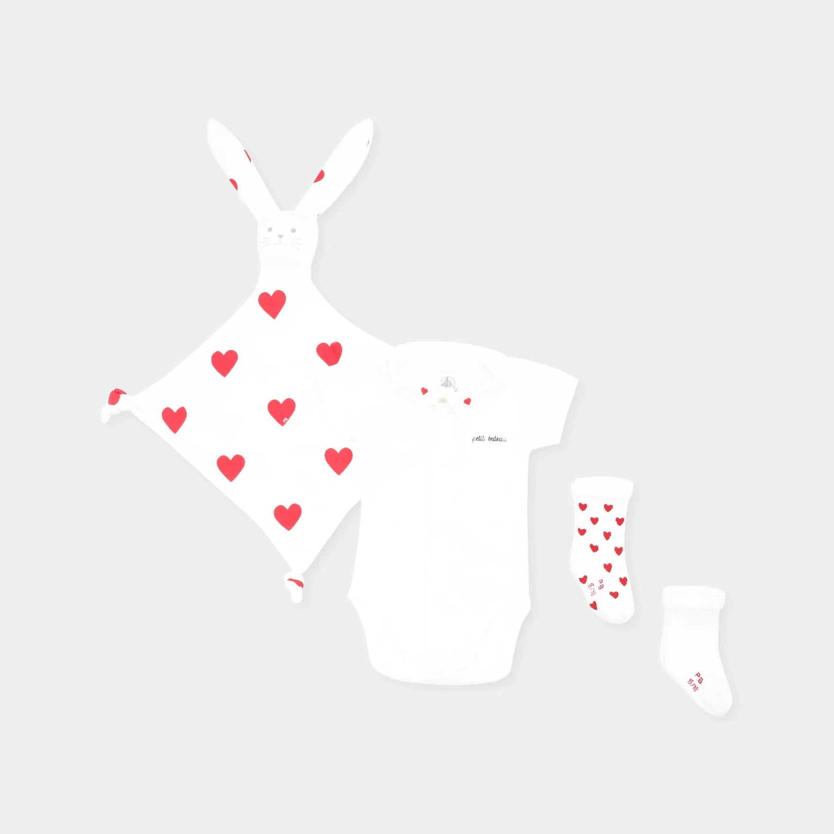 PETIT BATEAU-Baby Boys & Girls White Body Set With Hearts(3 Packs)