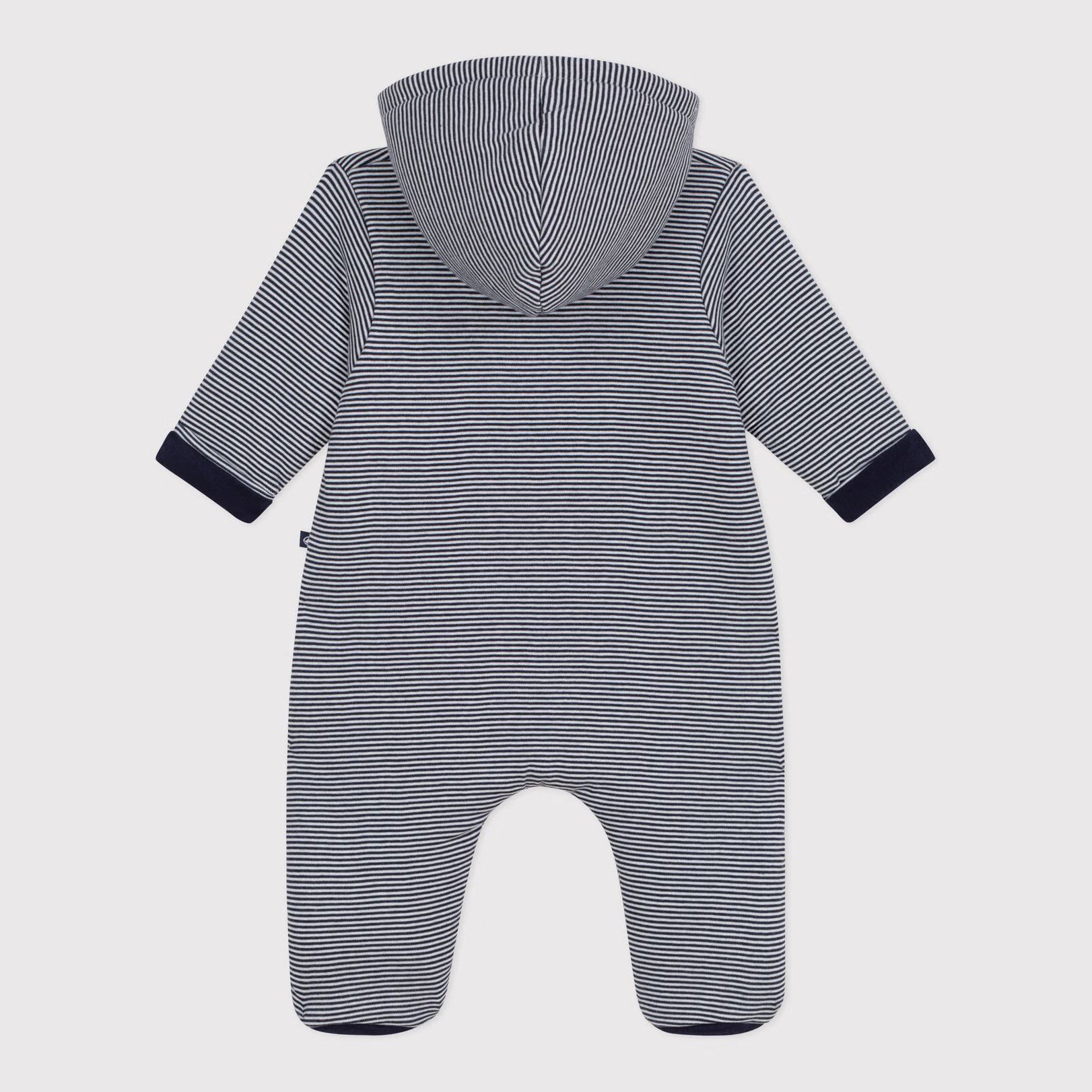 Petit Bateau-Baby stripy padded jumpsuit with a hood and feet blue/white