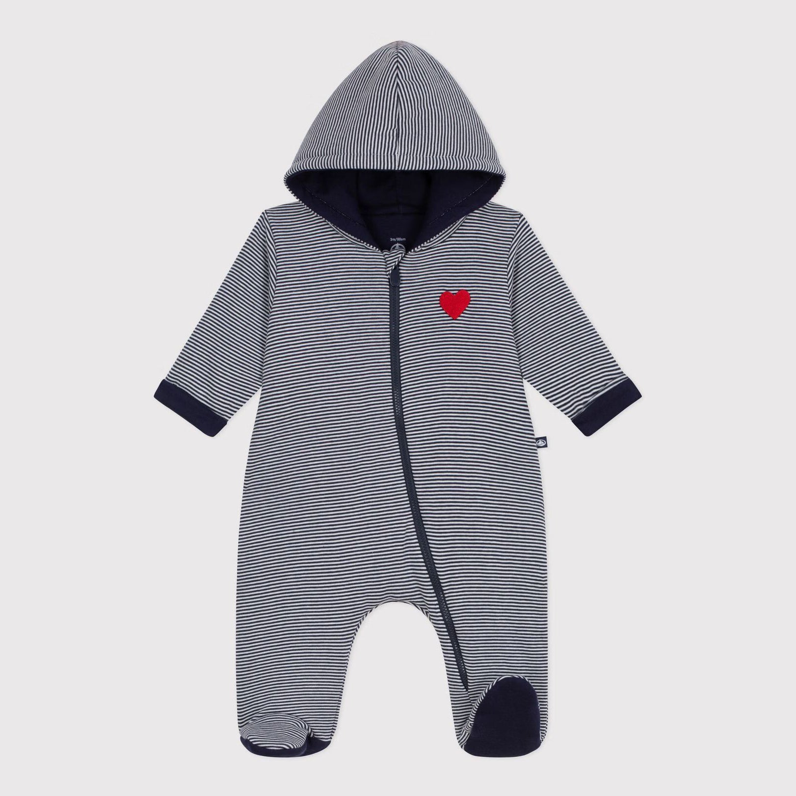 Petit Bateau-Baby stripy padded jumpsuit with a hood and feet blue/white