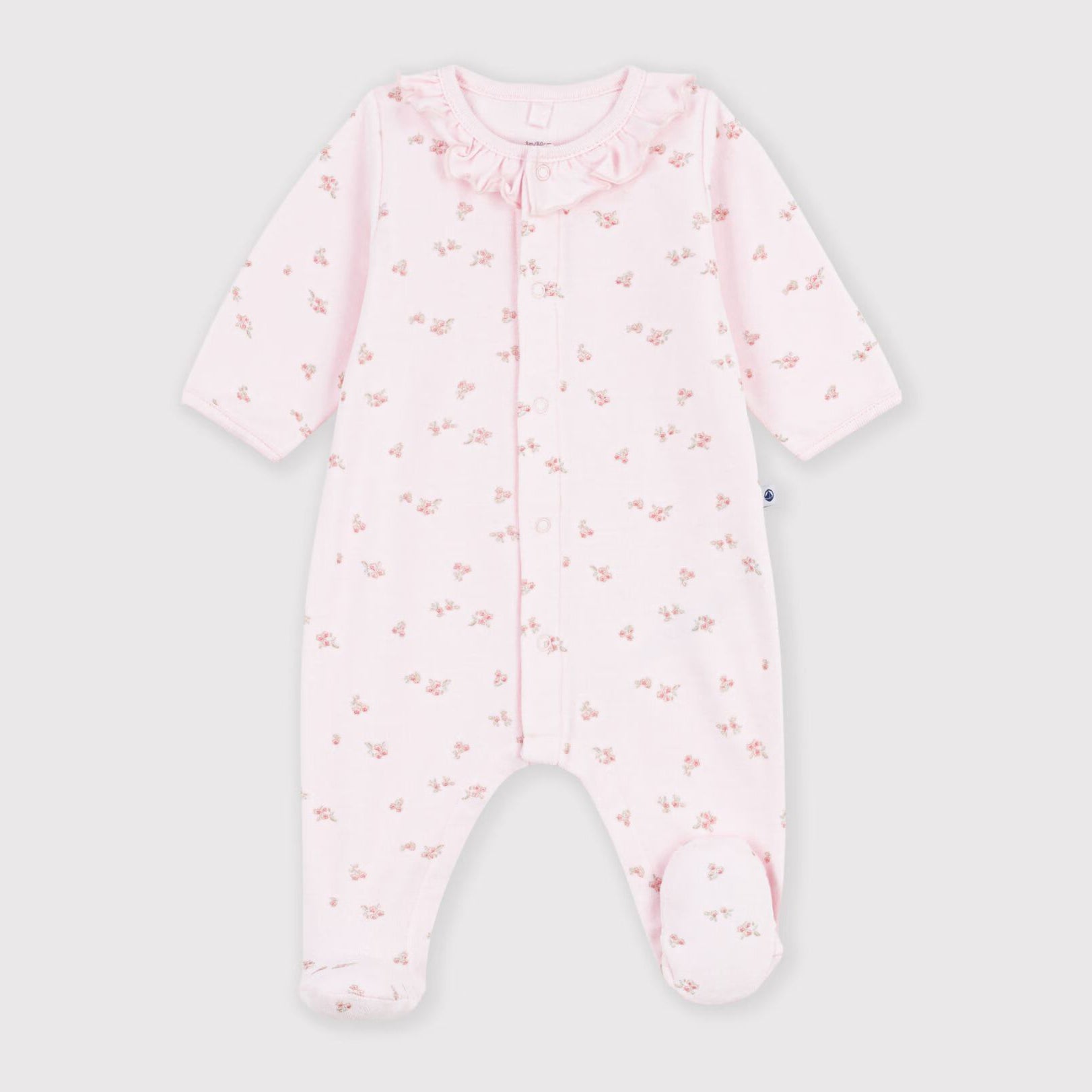Petit Bateau-Baby Girls velour pyjama suit with a collar and floral print