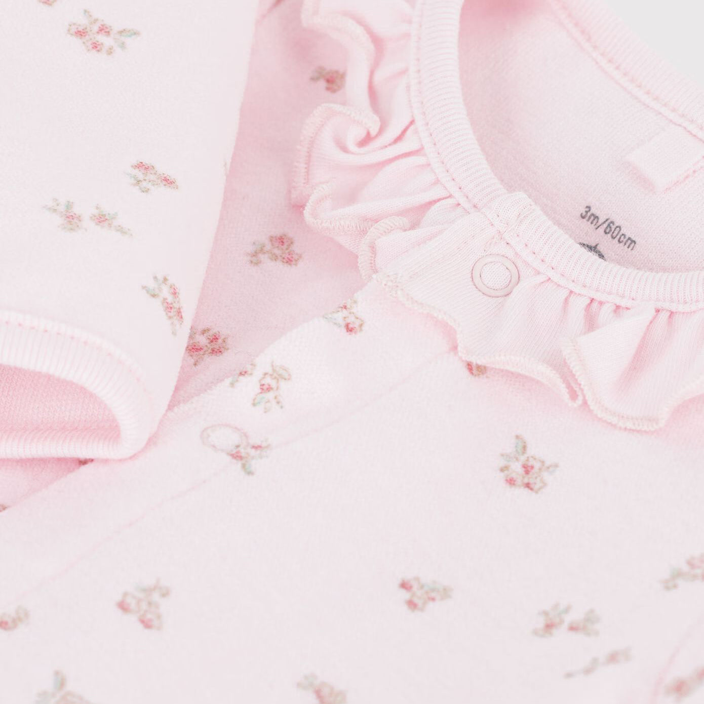 Petit Bateau-Baby Girls velour pyjama suit with a collar and floral print