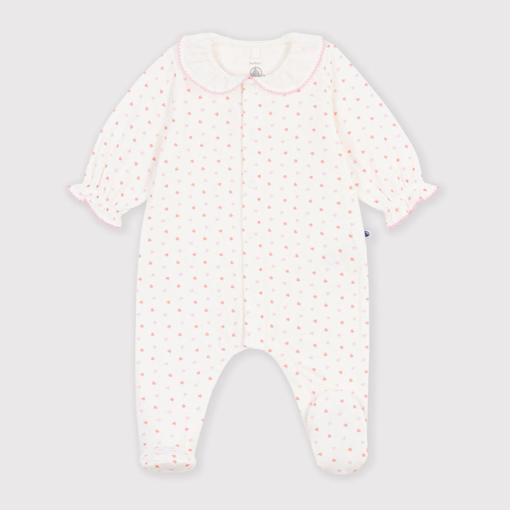 Petit Bateau-Baby Girls heart print tube knit pyjama suit white/multico