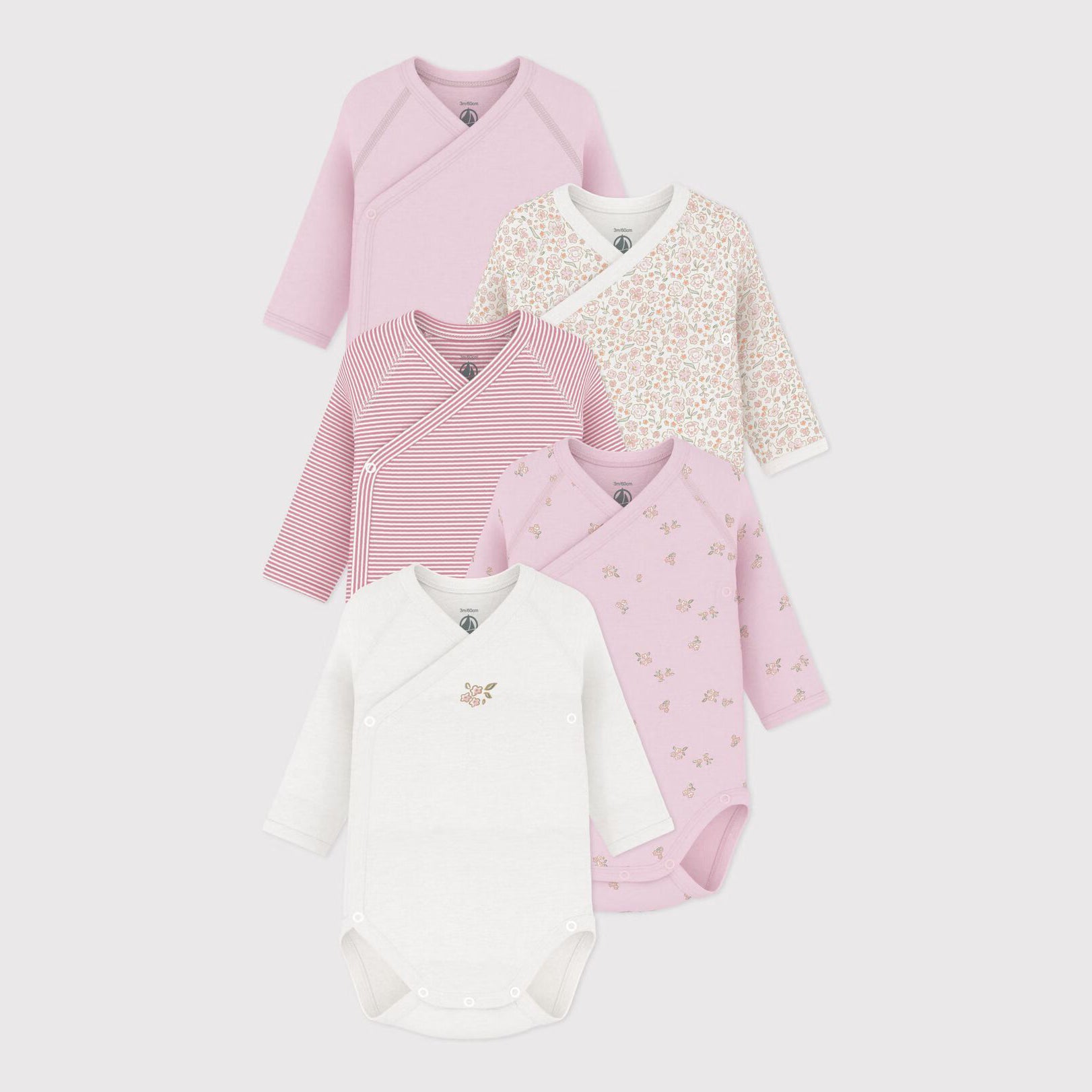Petit Bateau-Pack of long-sleeved printed cotton wrapover bodies