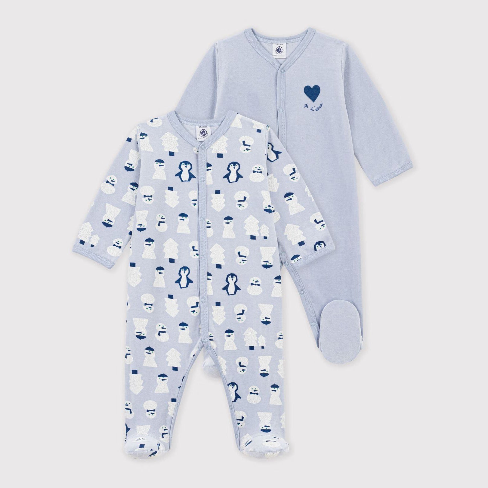 Petit Bateau-Pack of printed velour pyjamas for babies